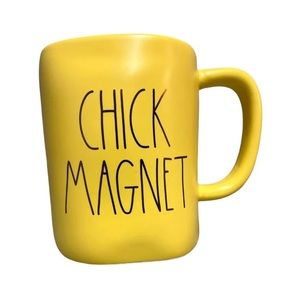 Rae Dunn CHICK MAGNET Mug Yellow Interior/Exterior Gold Lettering-New!